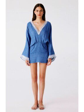 My Beachy Side Beaded Crochet Mirage Tunic Cover Up Blue Womens Size Large